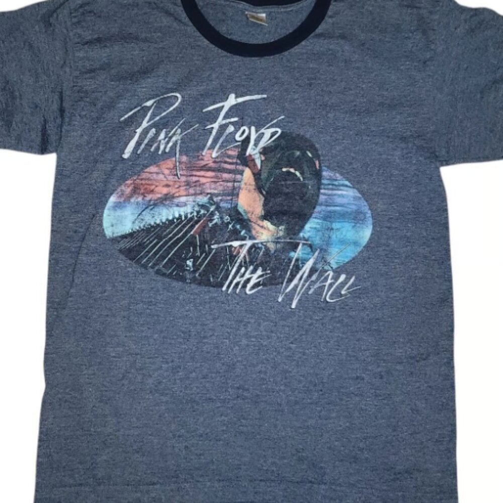 Pink Floyd The Wall Mens M Blue Ringer T-Shirt Double Sided